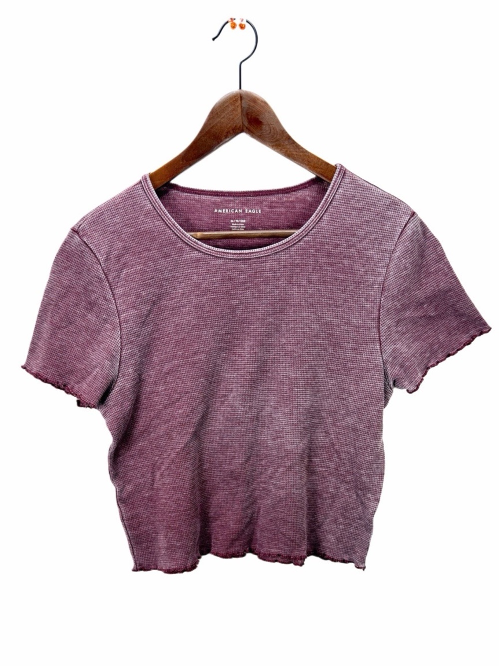 American Eagle Outfitters Mauve Ribbed Lettuce-Edge Crop Tee
